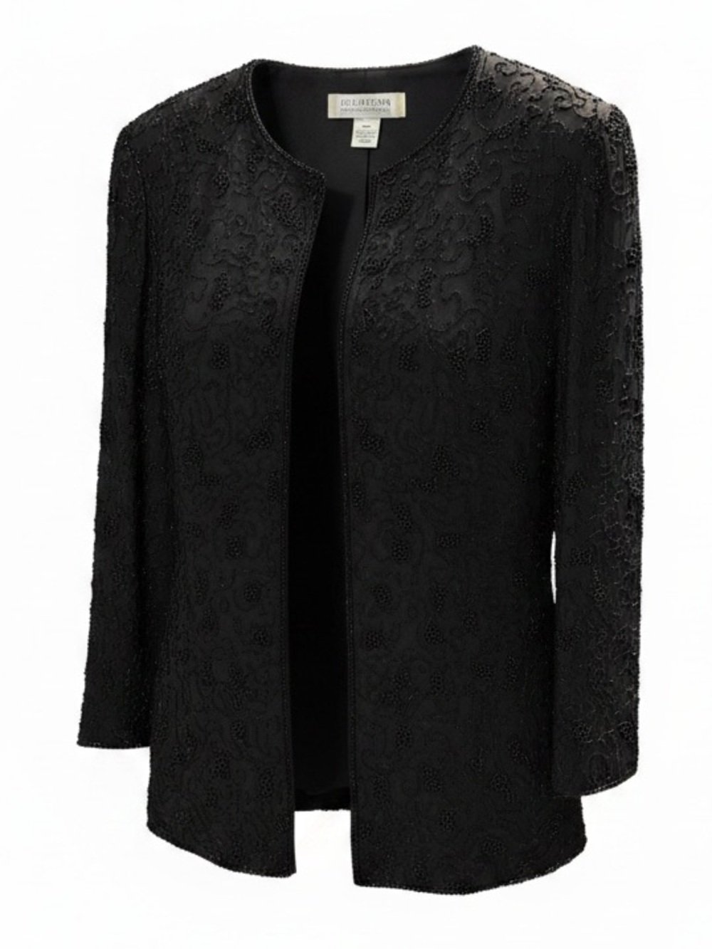 Black Beaded Open-Front Jacket for Evening Size Medium